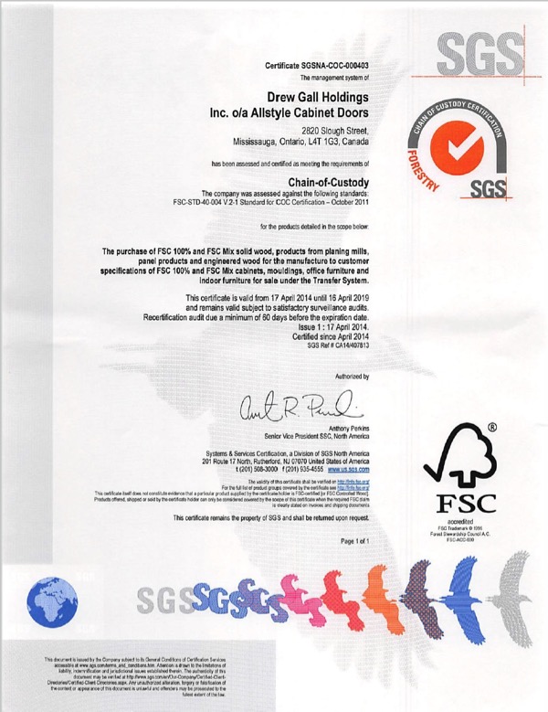 Allstyle's FSC Certifcate